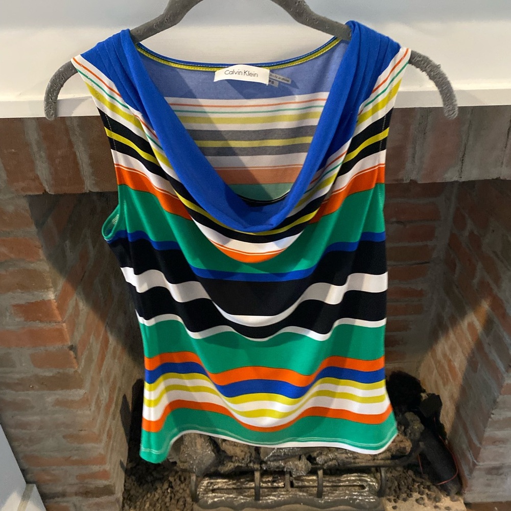 Calvin Klein Petite Small Horizontal Striped Blouse Office Wear Professional